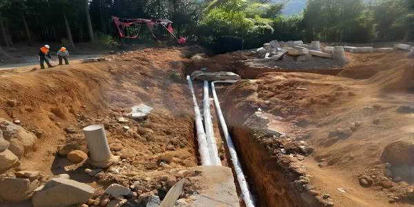 PVC-U drain pipes are used for drainage in landscape gardens